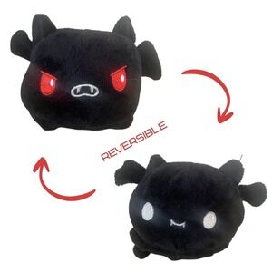 TeeTurtle 4" Reversible Happy/Mad BAT Black & Red‎ Super Kawaii Plush Toy Animal